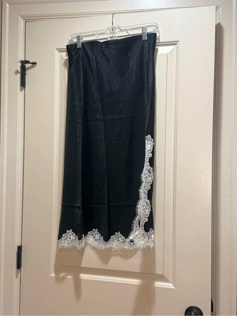 J. Crew Black Midi Skirt with White Lace Hem